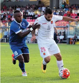  ??  ?? Valletta Aguirre trying to get past Tarxien Alex Da Paixo Alves - Photo: Michael Camilleri