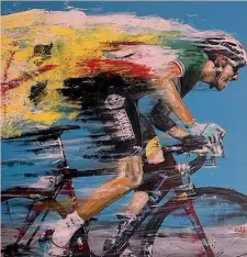  ??  ?? Il quadro dedicato a Fabio Aru: i 4 Mori della Sardegna e la maglia gialla