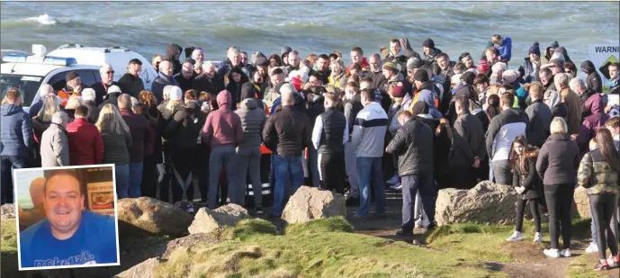 ??  ?? A crowd attending a prayer ceremony on Hook Head for Willie Whelan on Sunday; INSET: Willie Whelan.
