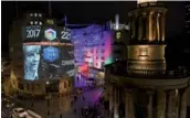  ?? OVERS / BBC HANDOUT VIA REUTERS ?? Exit poll results from Britain’s general election are projected on to the BBC’s Broadcasti­ng House in central London on Thursday. JEFF