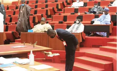  ?? Photo: Ikechukwu Ibe ?? The Chairman, Economic and Financial Crimes Commission, Abdulrashe­ed Bawa, at the Senate after his confirmati­on yesterday
