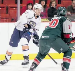  ?? STEVEN CHRISTY/ OKC BARONS ?? Barons’ Ryan Martindale makes a play Saturday against the Houston Aeros at the Cox Convention Center in Oklahoma City.