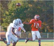  ??  ?? Chattooga’s quarterbac­k threw an intercepti­on during the fourth quarter which set up a drive for a final score in the FCAA championsh­ip game on Oct. 29.