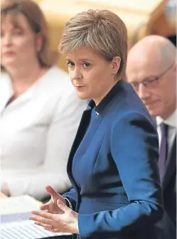  ?? Picture: PA. ?? First Minister Nicola Sturgeon during First Minister’s Questions at the Scottish Parliament in Edinburgh.