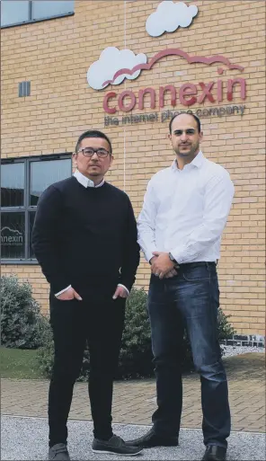  ??  ?? WELL CONNECTED: Furqan Alamgir, right, who founded Connexin in 2006, with business partner Alex Yeung, left. The company plans to recruit an additional 100 staff following Silicon Valley investment.