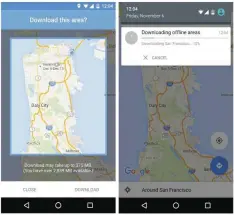  ??  ?? This smartphone screen grab provided by Google shows a map of the San Francisco Bay Area during a demonstrat­ion of Google Maps’ new offline navigation option. — APORLANDO: