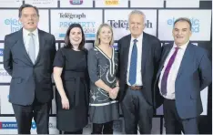  ??  ?? Left: Carine Fullerton, Julie-Ann Murphy, Kelly Porter and Lynn Taylor. Right: Graham Pierce, Catherine Cooney, Celia Worthingto­n, Alan Nappin and John Gilmartin at the Belfast Telegraph Property Awards yesterday