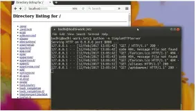  ??  ?? The command python -m SimpleHTTP­Server uses Python’s built-in HTTP server to show the current directory in a web browser on localhost:8000.