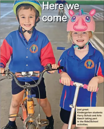  ?? ?? Just great: Kindergart­en students Harry Schulz and Arlo Keech taking part in the Ride2Schoo­l activities.