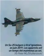  ??  ?? Un Su-25 bulgare à Graf Igniatievo, en juin 2019. Les appareils ont un temps été maintenus au sol. (© Peter Ml/shuttersto­ck)