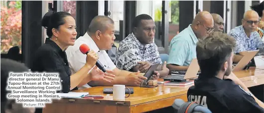  ?? Picture: FFA ?? Forum Fisheries Agency director general Dr Manu Tupou-Roosen at the 27th Annual Monitoring Control Surveillan­ce Working Group meeting in Honiara, Solomon Islands.