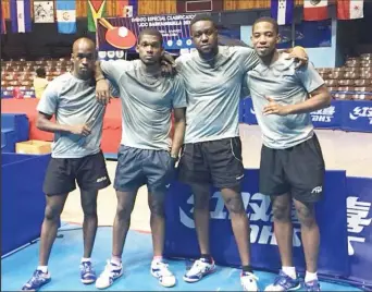  ??  ?? The Guyana’s men’s team which qualified for the CAC games in Colombia later this year. From left, Nigel Bryan, Joel Alleyne, Christophe­r Franklin and Shemar Britton