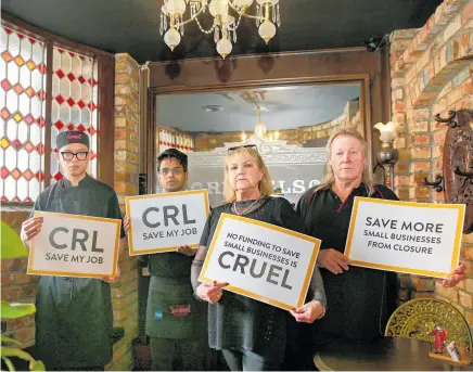  ?? Photo / Alex Burton ?? Tony's Lord Nelson Restaurant owner Ann Hewlett, with staff Henry Truong (left), Mihir Bhargava, and Don Watt.