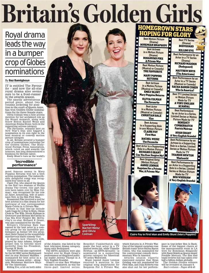  ??  ?? Sparkling: Rachel Weisz and Olivia Colman