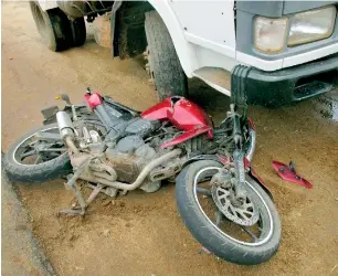  ??  ?? An accident this week involving a motorcycle and van. Pic by Jayarathna Wickramaar­achchi