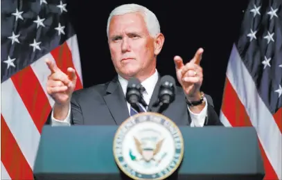  ?? Evan Vucci ?? The Associated Press Vice President Mike Pence announced plans to create a U.S. Space Force in a speech Thursday at the Pentagon. He said the force would ensure America’s dominance in space amid heightened completion and threats from China and Russia.