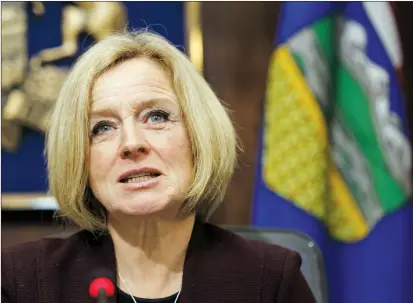  ?? CP PHOTO JASON FRANSON ?? Premier Rachel Notley speaks to cabinet members Monday in Edmonton about an 8.7 percent oil production cut to help deal with low prices.