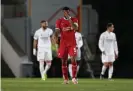  ??  ?? Liverpool’s Georginio Wijnaldum after Madrid took the lead. Photograph: Isabel Infantes/PA