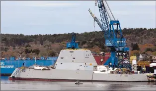 ?? ROBERT F. BUKATY/THE ASSOCIATED PRESS ?? The Navy’s stealthy Zumwalt destroyer is built at Bath Iron Works, in Bath, Maine, in 2013. The unusual hull shape has some people questionin­g if the ship will be unstable.