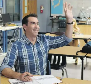  ??  ?? Rob Riggle plays Mackenzie — a.k.a. Big Mack — a dense dad trying to set a good example for his son by getting his high school diploma.