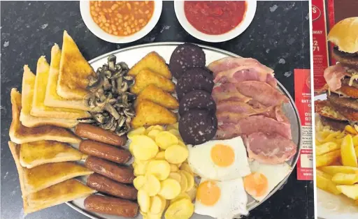  ??  ?? The Gutbuster breakfast – which no one has so far eaten it all at Notty’s Cafe in Aberkenfig