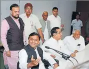  ?? HT PHOTO ?? Former chief minister Akhilesh Yadav addressing a press conference in Lucknow on Saturday