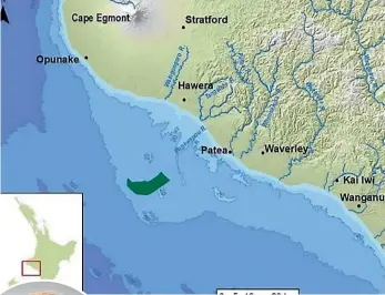  ??  ?? The 66 square kilometres off the South Taranaki coast where Trans Tasman Resources have applied to mine iron ore. Left, Trans Tasman Resources executive chairman Alan Eggars said the company was confident its applicatio­n seeking leave to appeal to the Supreme Court would be successful.