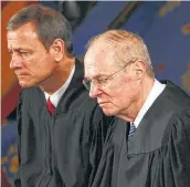  ?? Luke Sharrett / New York Times ?? Supreme Court Chief Justice John Roberts (left) could well play the middleman role now held by retiring Justice Anthony Kennedy.