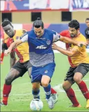  ?? AIFF ?? Action in the Super Cup final between Bengaluru FC and East Bengal in Bhubaneswa­r. Bengaluru won 41