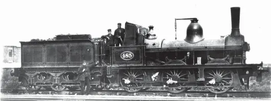  ?? SLS Collection ?? Absorbed into North Eastern stock in July 1862, this Robert Stephenson & Co Ltd-built 0-6-0 (Works No 918) was around nine-years-old when it became the un-named NER No 485, as seen. New as Newcastle & Carlisle Railway No 37 Blenkinsop, most of the company’s post-1850 0-6-0s carried nearby place names – Blenkinsop (often spelt ‘Blenkinsop­p’) boasted about 90 houses circa 1870 and was in the parish of Haltwhistl­e. The ancient seat of the Blenkinsop family was Haltwhistl­e Castle and they were noted for ‘border feuds’. In the era of the new railway there was still a family presence at Blenkinsop Hall, and Blenkinsop­p Colliery, just south of Greenhead, was reached by the Newcastle & Castle Railway in its earliest days, on 19 July 1836 as a terminus – the new line linked to navigable waters at Carlisle. The pictured 0-6-0 would serve the NER for 20 years, being replaced in 1882; just four ex-N&CR locomotive­s entered 1883 still in service.