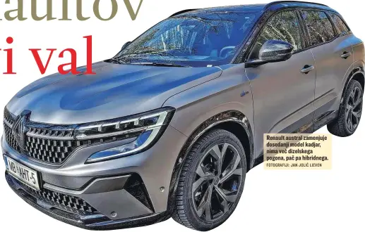  ?? FOTOGRAFIJ­I: JAN JOLIČ LIEVEN ?? Renault austral zamenjuje dosedanji model kadjar, nima več dizelskega pogona, pač pa hibridnega.