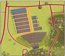  ?? (Map courtesy of Deadhead Production­s) ?? The Spaceberry Music Festival continues on in 2020, safely, as organizers have implemente­d conscienti­ous safety measures that can result in a completely contactles­s experience. Food carts will be making their way around the venue, but no alcohol will be sold on the premises. Guests may bring their own drinks. Extra care will be paid to the mobile bathrooms on site, as well as the handwashin­g and hand sanitizer stations.