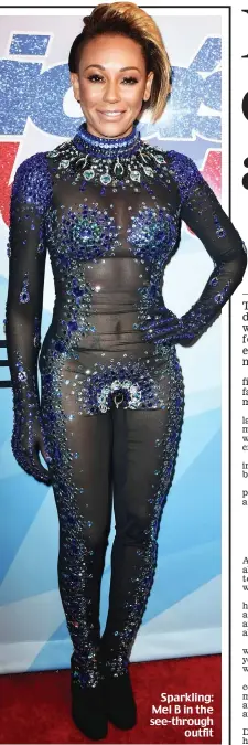  ??  ?? Sparkling: Mel B in the see-through outfit