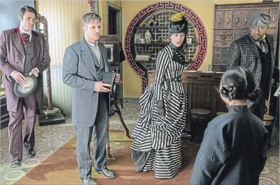  ?? RON BATZDORFF NBC ?? Goran Visnjic, left, as Garcia Flynn, Matt Lanter as Wyatt Logan, Abigail Spencer as Lucy Preston, Megan Liu as Fei Yunshan and Malcolm Barrett as Rufus Carlin in the NBC series "Timeless."