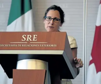  ?? ALFREDO ESTRELLA/GETTY IMAGES ?? Foreign Affairs Minister Chrystia Freeland speaks during a press conference about the North American Free Trade Agreement between U.S., Mexico and Canada at the Foreign Ministry in Mexico City on Wednesday.