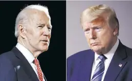  ?? dpa-BILD: ROURKE/SEMANSKY/AP ?? Wer wird der nächste Präsident – Joe Biden (links) oder Donald Trump? Im deutschen Fernsehen gibt es viele Sondersend­ungen zu dem Thema.
