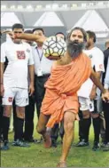  ?? KUMAR/HT PHOTO ?? Kicking it: Baba Ramdev VIPIN