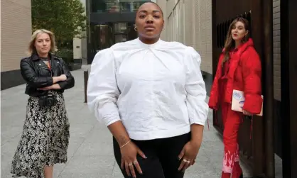  ??  ?? Model Nyome Nicholas-Williams (centre) with photograph­er Alexandra Cameron (left) and campaigner Gina Martin outside Facebook’s London headquarte­rs. Photograph: Sophia Evans/The Observer