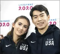  ??  ?? Katarina Wolfkostin and Jeffrey Chen pose at the Ice Dance Free Dance competitio­n of the 2020 Winter Youth Olympics. The duo recently won a U.S. Junior Figure Skating Championsh­ip in ice dancing and hope to compete internatio­nally when possible.
