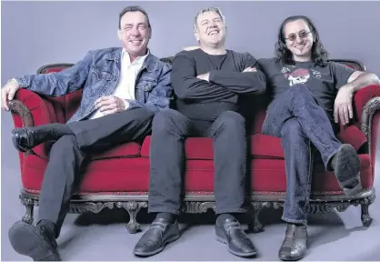  ?? UNIVERSAL MUSIC CANADA ?? Rock fans nationwide are mourning the loss of Rush drummer Neil Peart, left, shown here with bandmates Alex Lifeson and Geddy Lee in a promo photo for the Clockwork Angels tour that brought the band to Halifax for the last time in 2013.