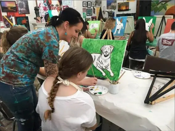  ?? LOANED PHOTO ?? STEFANIE LITTLEWOOD TEACHES a group painting class. Patrons would ask to learn how to paint something and she would guide them through painting it.