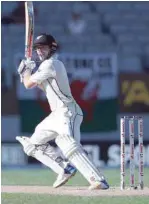  ?? — AFP ?? New Zealand’s Henry Nicholls bats on the fourth day of the day-night Test against England.