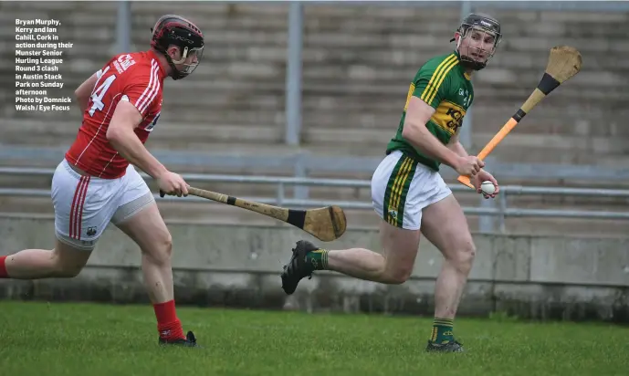  ??  ?? Bryan Murphy, Kerry and Ian Cahill, Cork in action during their Munster Senior Hurling League Round 3 clash in Austin Stack Park on Sunday afternoon Photo by Domnick Walsh / Eye Focus