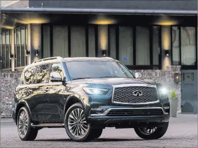  ?? Infiniti ?? Infiniti’s full-size SUV, the QX80, got a major makeover for 2018 but drops back to a two-model lineup — one with rear-wheel drive and one with four-wheel drive.