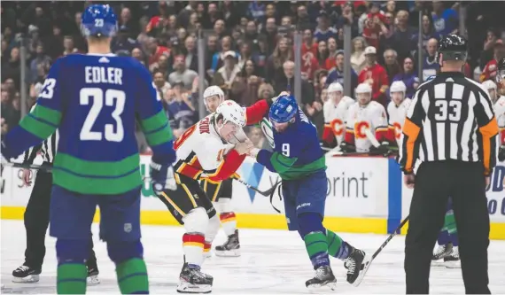  ?? THE CANADIAN PRESS FILES ?? The Flames' Matthew Tkachuk and the Canucks' J.T. Miller will see a lot of one another to keep rivalries heated during the shortened 2021 NHL season.