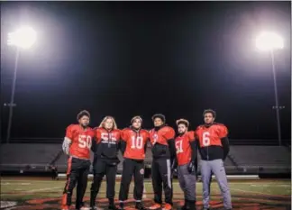  ?? NATE HECKENBERG­ER — FOR DIGITAL FIRST MEDIA ?? Coatesvill­e’s Ayden Geter, Dylan Nichols, Jimmy Limper, Tione Holmes, Jon Meeks and Eric Kirk (left to right) make up a stellar defensive line that has held vaunted rushing attacks at bay all postseason.