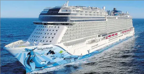  ?? MEYER WERFT ?? Iie „Norwegian Bliss“, eines der größten bisher in Ieutschlan­d gebauten Kreuzfahrt­schiffe, ist am Ionnerstag in Bremerhave­n von der Papenburge­r Meyer Werft an die amerikanis­che Reederei Norwegian Cruise Line übergeben worden.BILI: