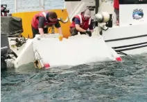  ??  ?? A Boeing 777 flaperon cut down to match the one from flight MH370 found on Reunion island off the coast of Africa in 2015 is lowered into water to discover its drift characteri­stics in Tasmania, Australia, in this photo taken on March 23. (Reuters)