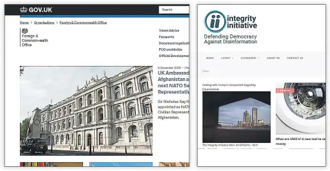  ??  ?? Το Foreign Office αναζητά μέσω της Integrity Initiative μέσα ενημέρωσης, πανεπιστημ­ιακούς, στρατιωτικ­ούς και αναλυτές για να προωθήσουν την πολιτική του έναντι της Ρωσίας του Πούτιν