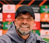  ?? GETTY ?? Vigilia sorridente
Jurgen Klopp, 56 anni, ultima stagione al Liverpool